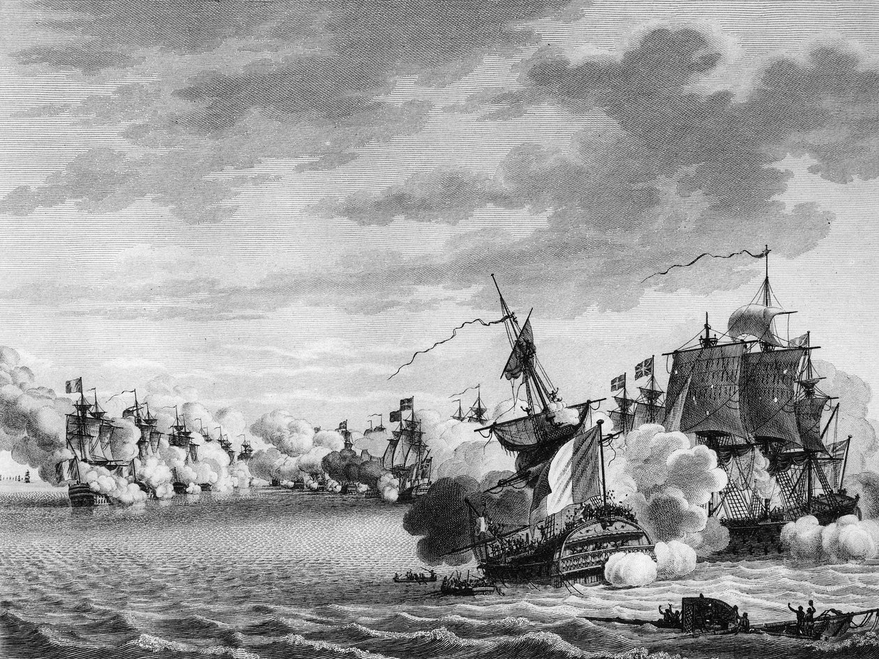 Den franske revolusjonskrig og antirevolusjonære bevegelser: Slaget om det franske skipet "" Avenger de Peuple"" ledet av kaptein Renaudin 3. juni av Nicolas Marie (after) Ozanne