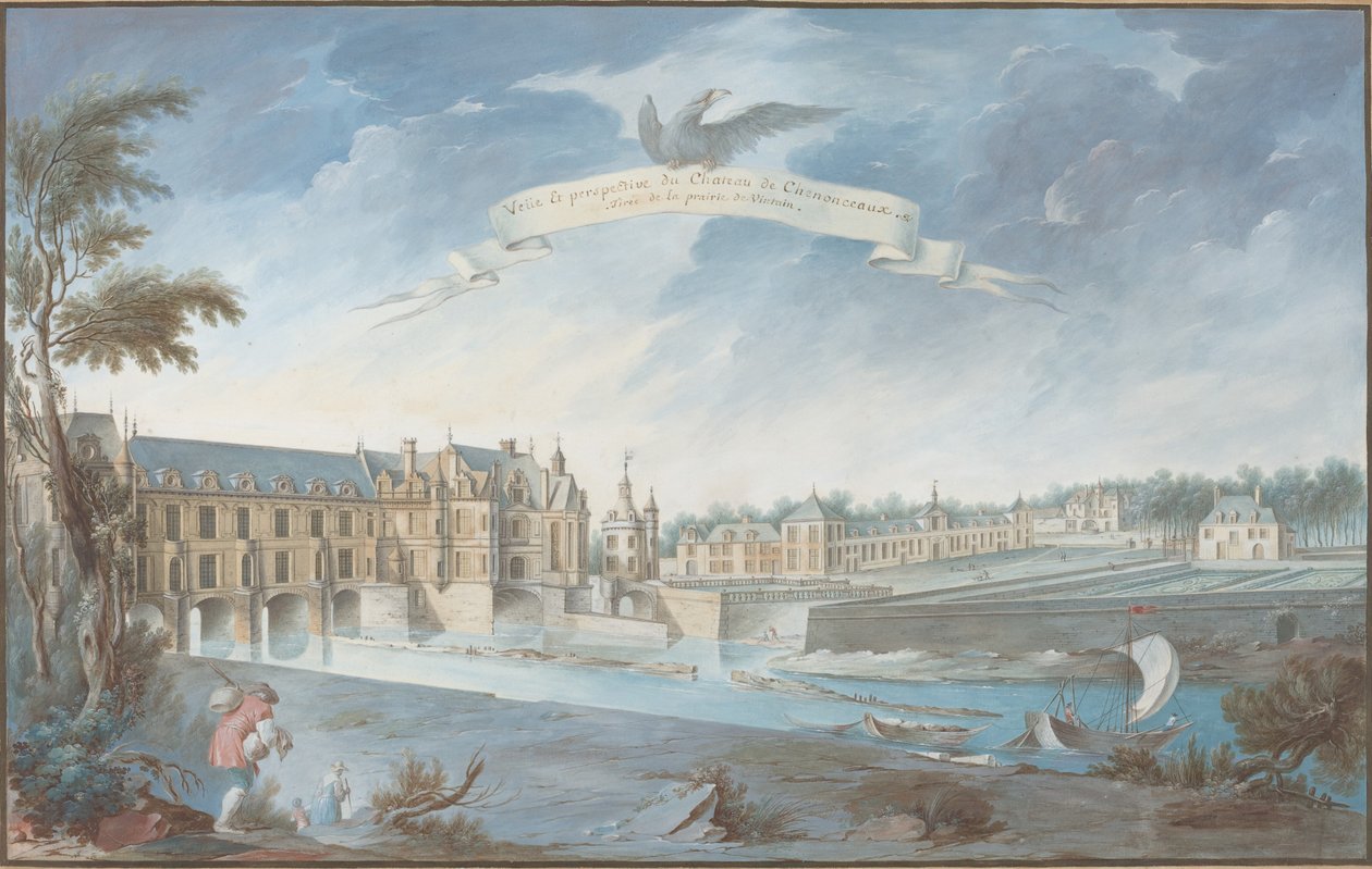 Utsikt og perspektiv av Chateau de Chenonceaux av Nicolas Marie Ozanne
