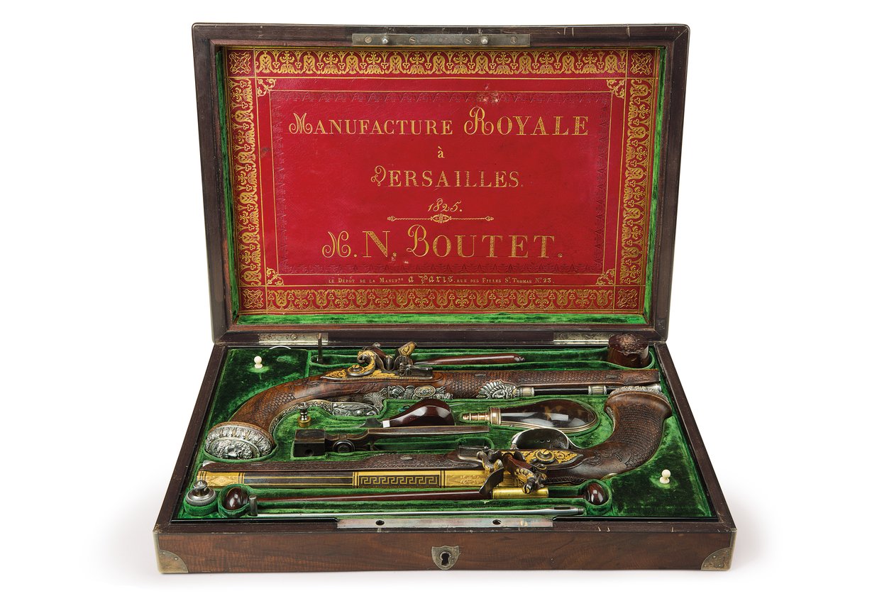 Et par sølvmonterte riflede flintlåspistoler, Versailles, 1825 av Nicolas Noel Boutet