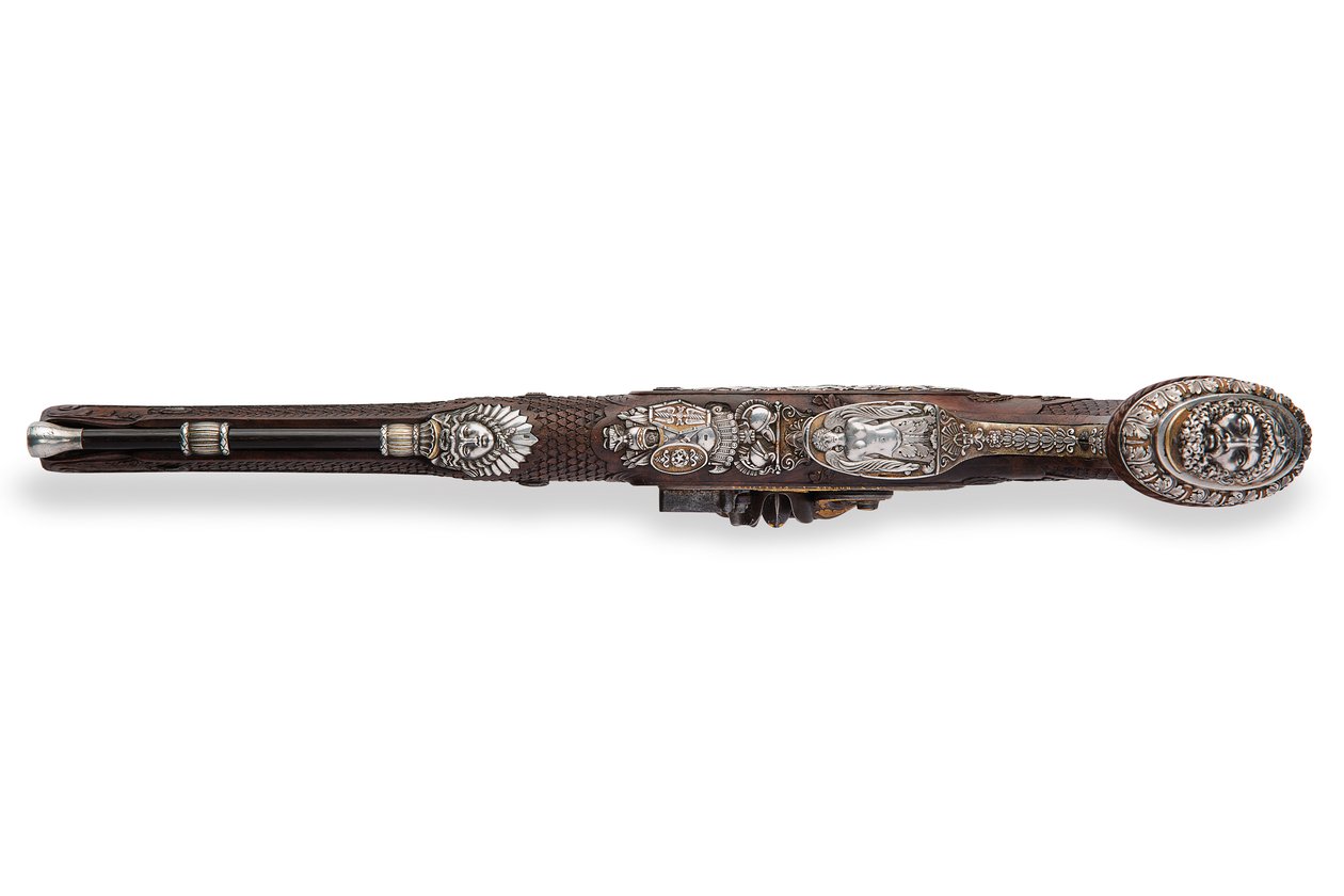 En av et par sølvmonterte riflede flintlåspistoler, Versailles, 1825 av Nicolas Noel Boutet