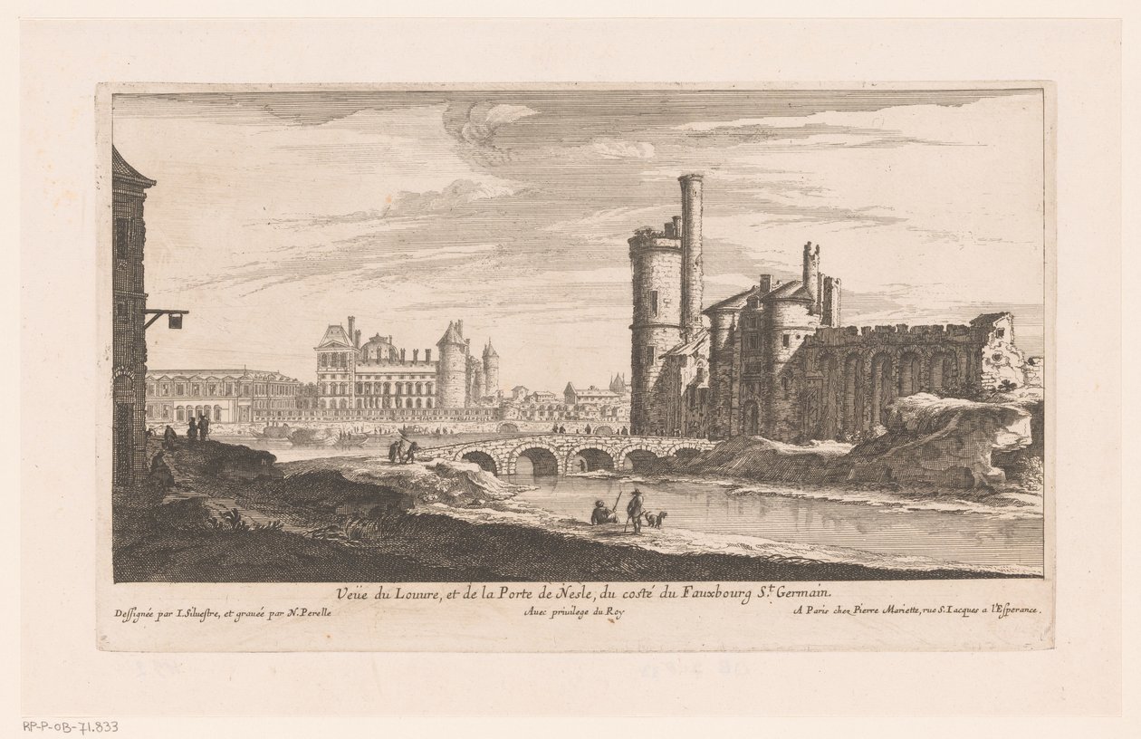 Utsikt over Louvre Veue du Louvre et de la Porte de Nesle (...) (tittel på objekt) av Nicolas Perelle