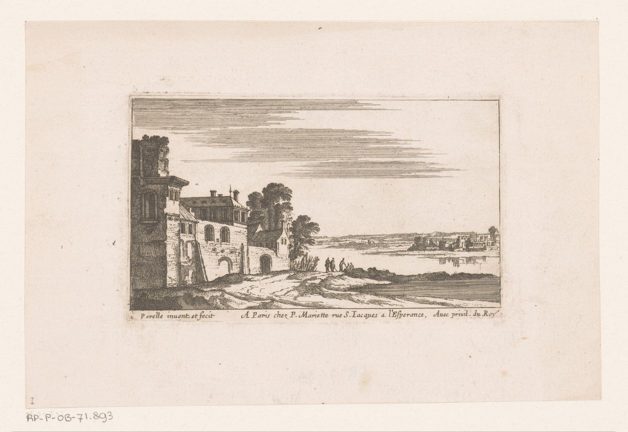 Landskap med bygninger ved en elv Elvelandskap med bygninger (serietittel) av Nicolas Perelle