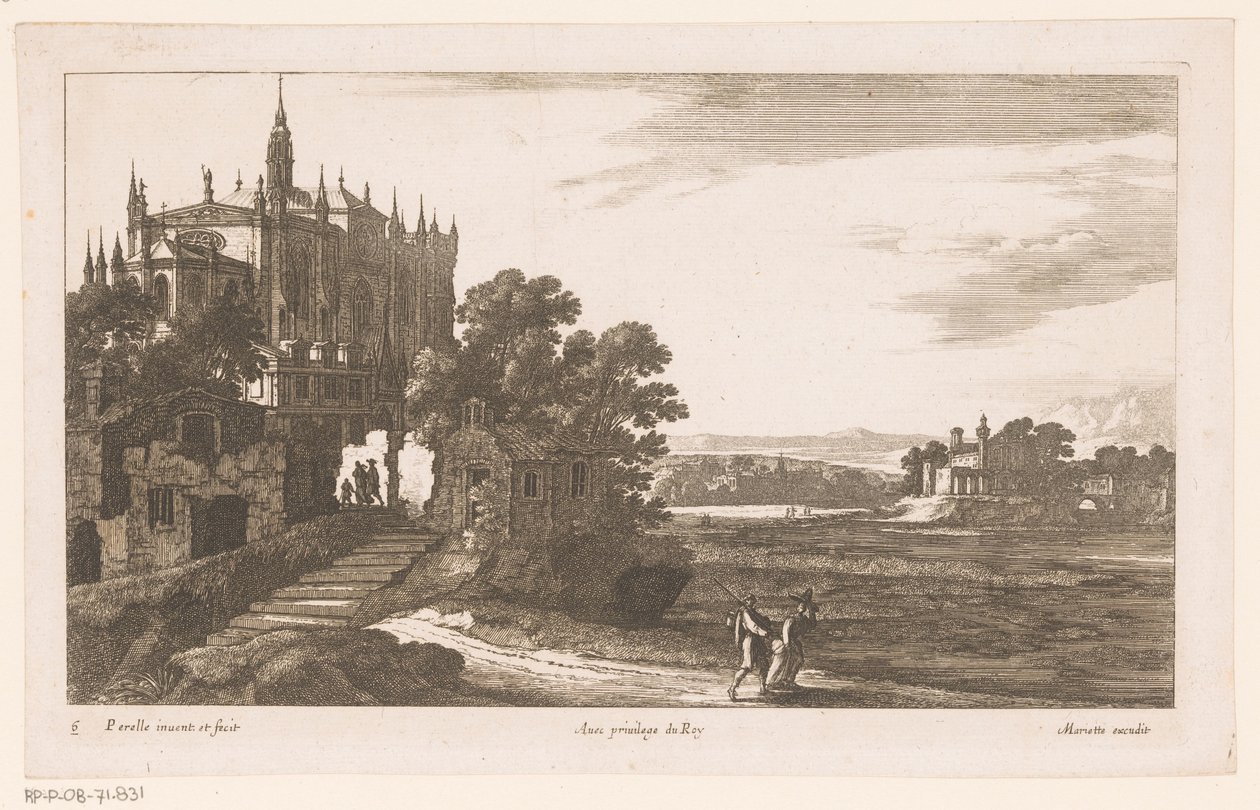 Landskap med katedral av Nicolas Perelle