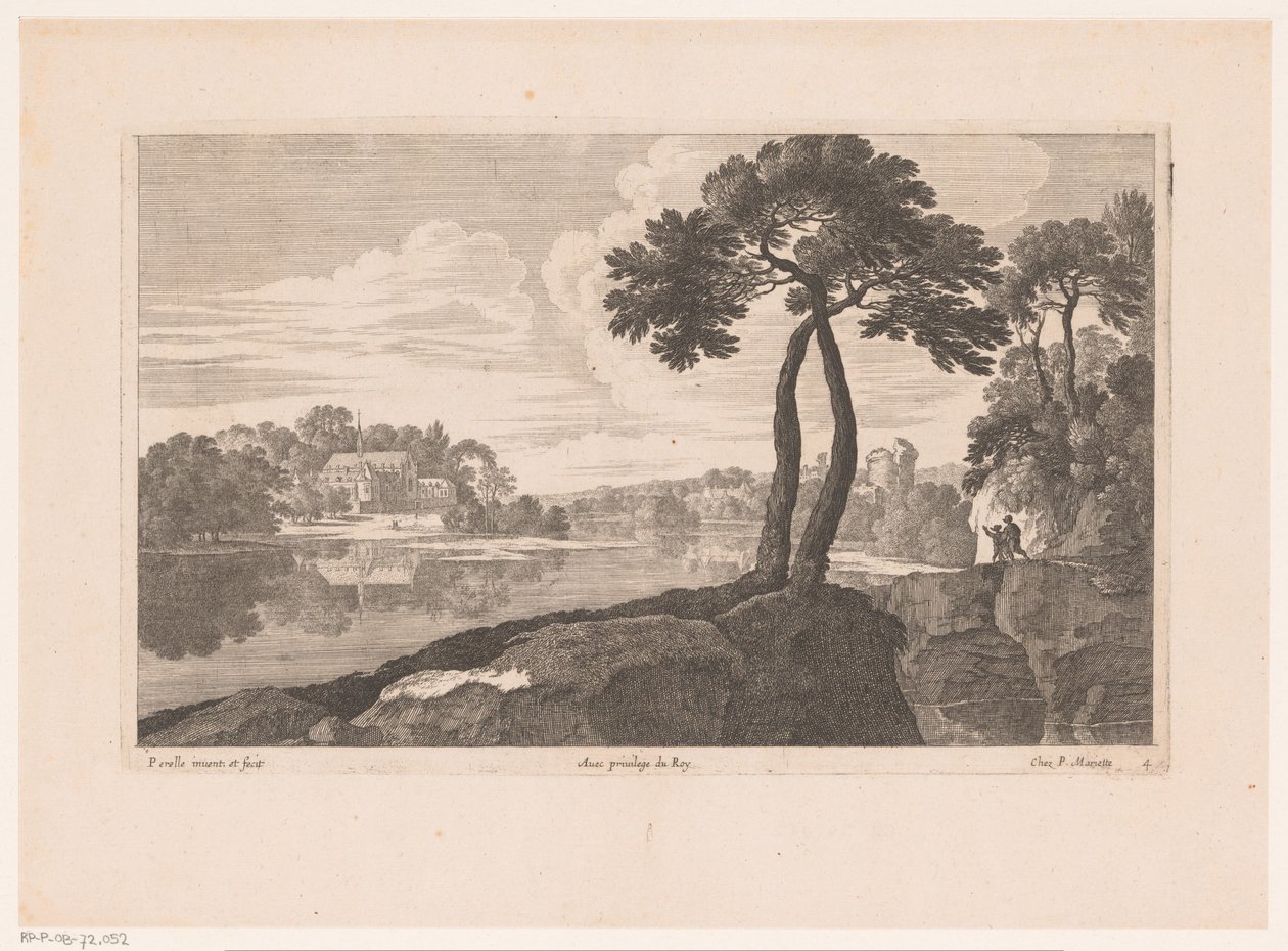 Landskap med et kloster ved elven av Nicolas Perelle