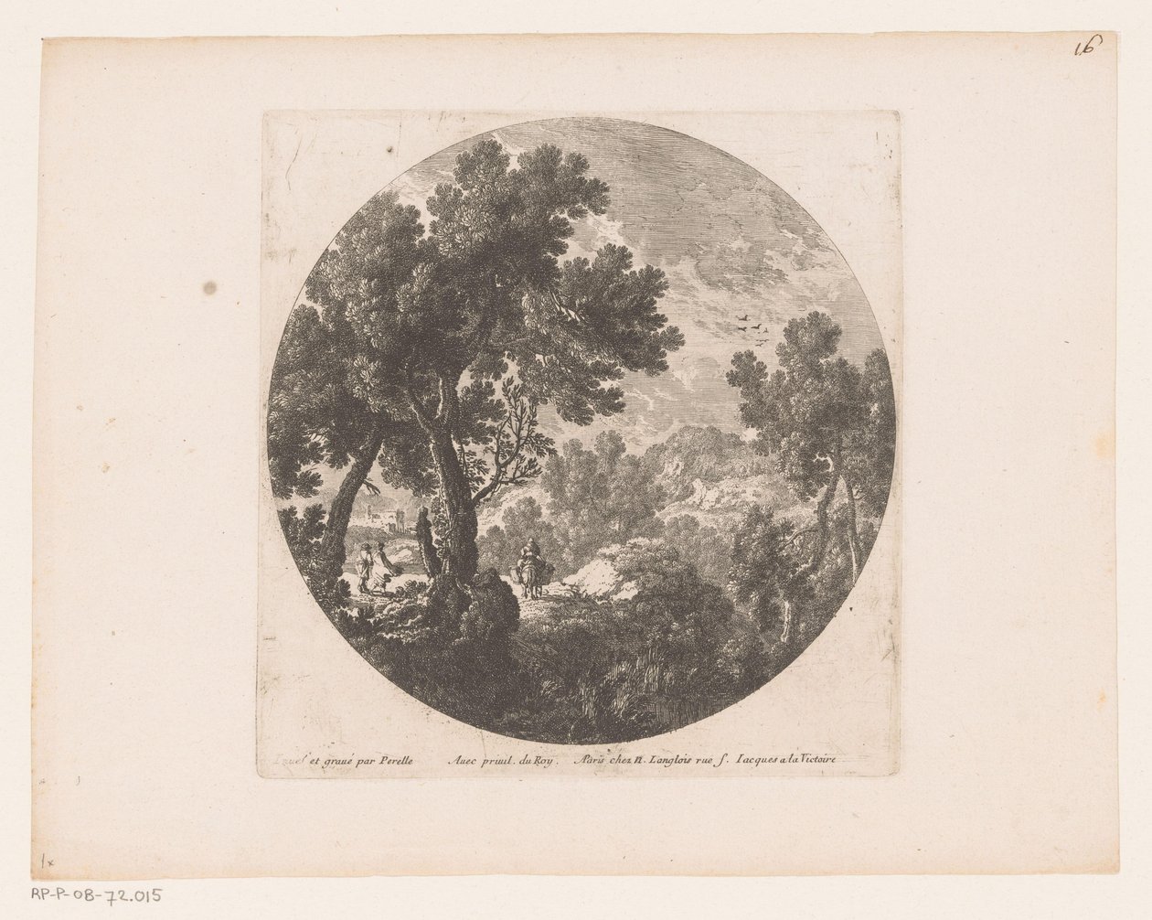 Landskap med turgåere og figur på lastdyr av Nicolas Perelle