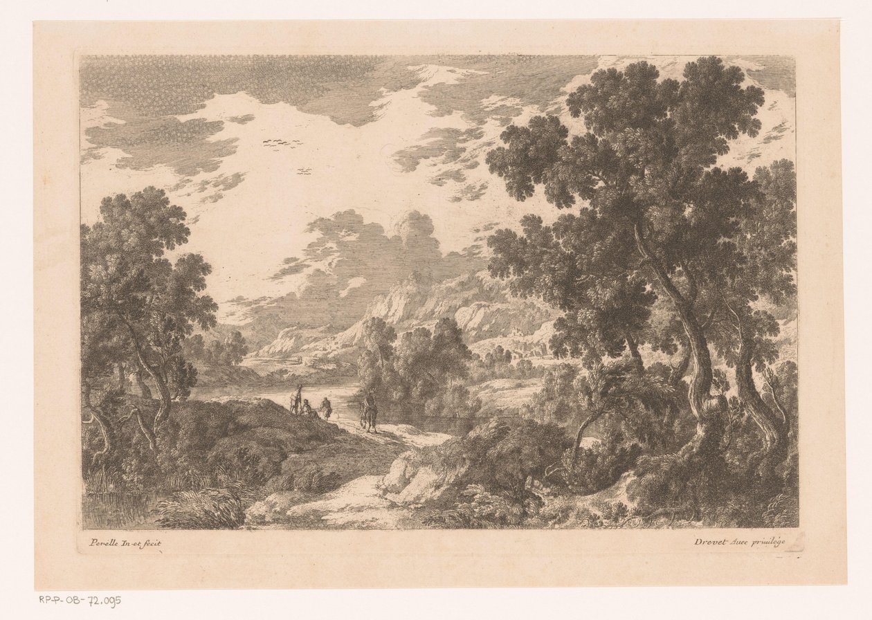 Elvelandskap med fire figurer av Nicolas Perelle