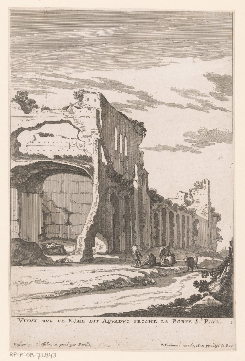 Ruinene av en akvedukt i Roma Vieux Mur de Rome dit Aquaduc proche la Porte St. Paul (tittel på objekt) av Nicolas Perelle