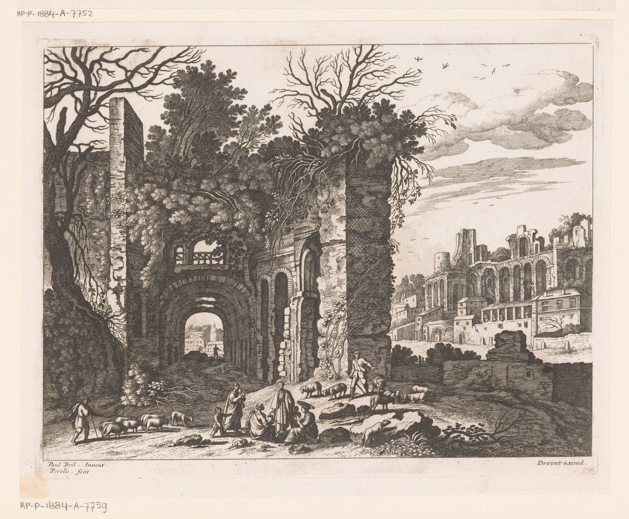 Hvilende familie foran en ruin av Nicolas Perelle