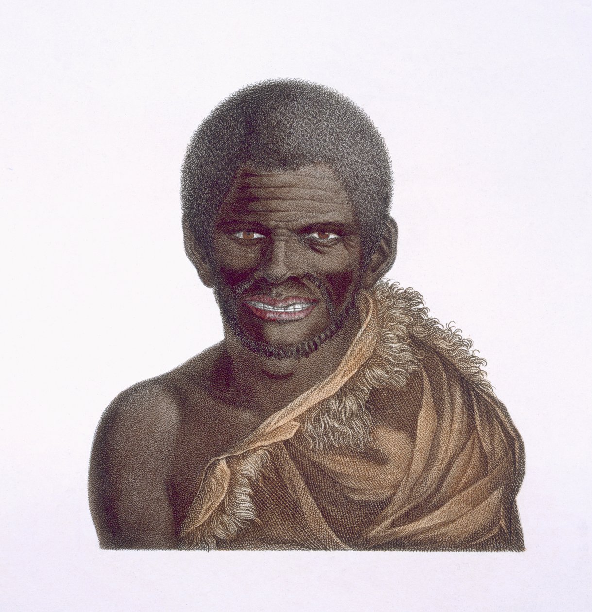 Portrett av en mann ved navn Paraberi, Van Diemens land, 1791, publisert 1815 av Nicolas Petit
