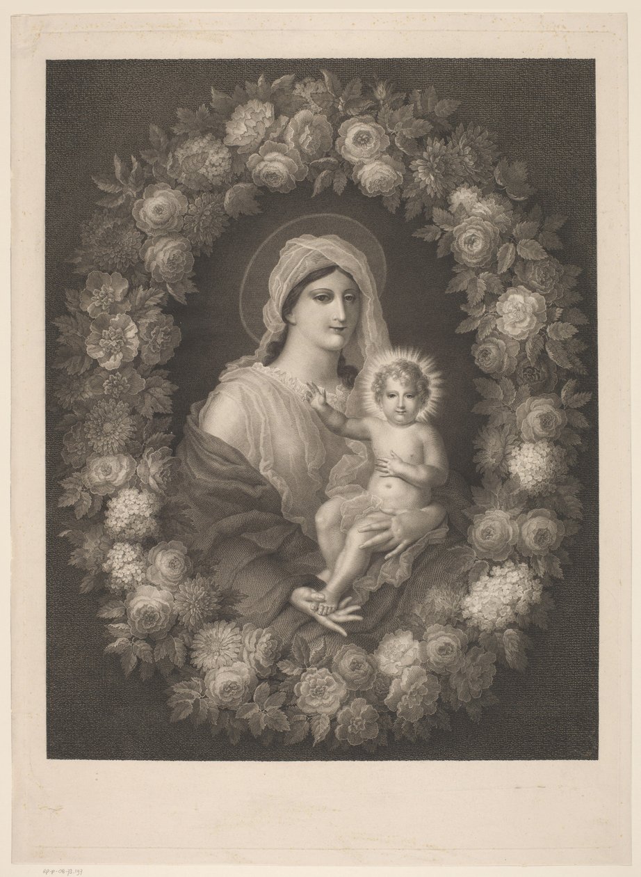 Mary med barn i blomsterkrans av Nicolas Pinet