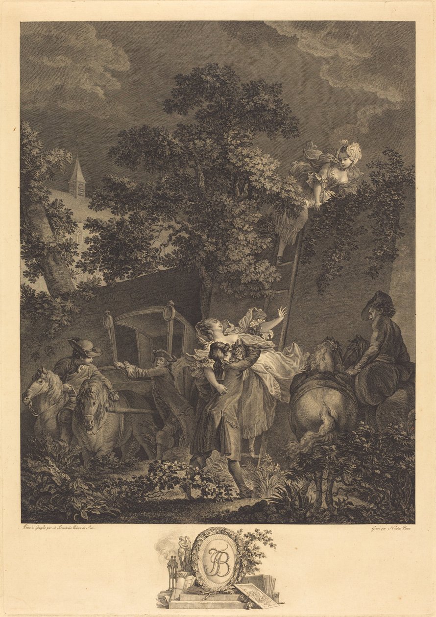 Den nattlige bortføringen av Nicolas Ponce after Pierre Antoine Baudouin