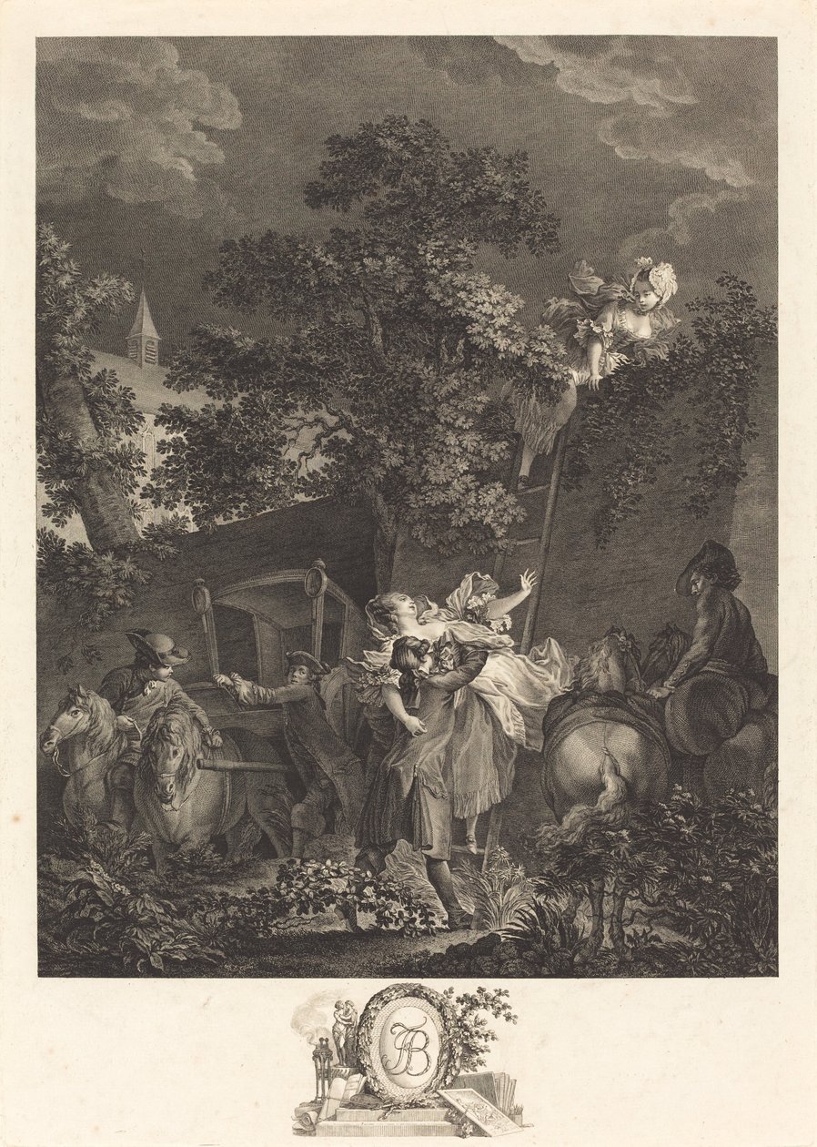 Den nattlige bortføringen av Nicolas Ponce after Pierre Antoine Baudouin