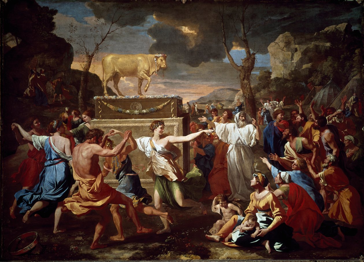 Tilbedelse av gullkalven av Nicolas Poussin