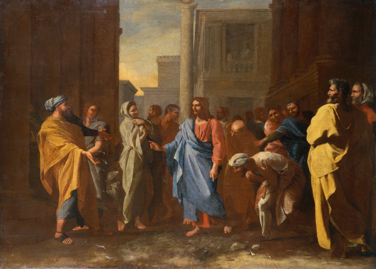 Kristus og den utrolige kvinnen (olje) av Nicolas Poussin