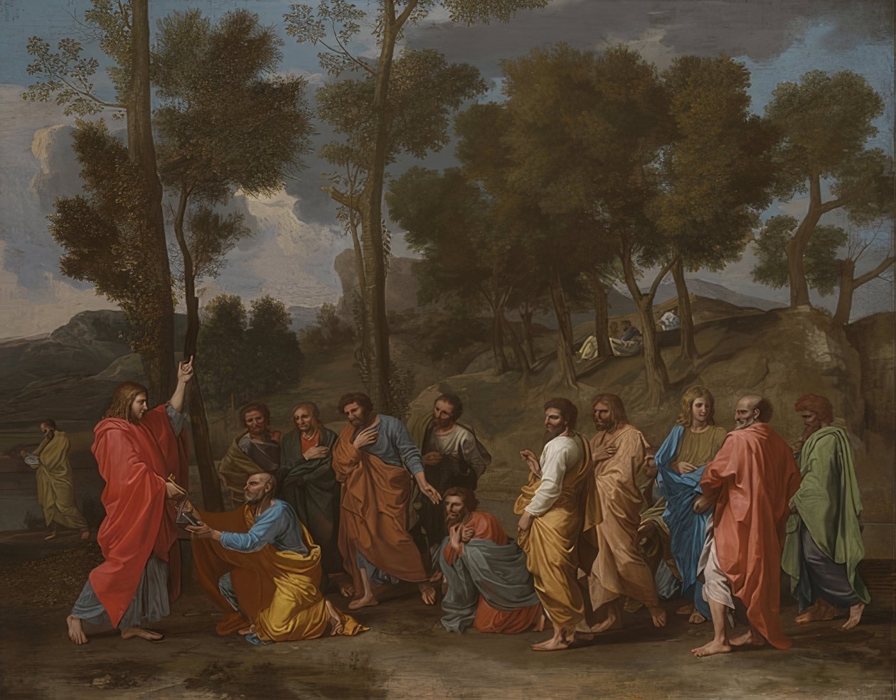 Innvielsens sakrament (Kristus gir Peter nøklene). Rundt 1637-40 av Nicolas Poussin