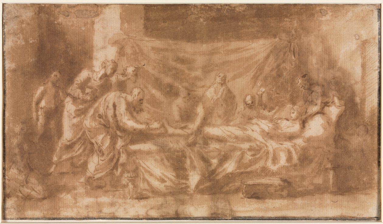 Extreme Unction (recto); Tre hoder og andre skisser (verso) av Nicolas Poussin