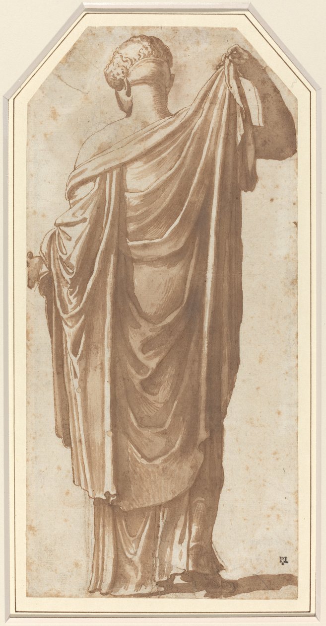 Kvinnelig romersk statue sett fra baksiden av Nicolas Poussin