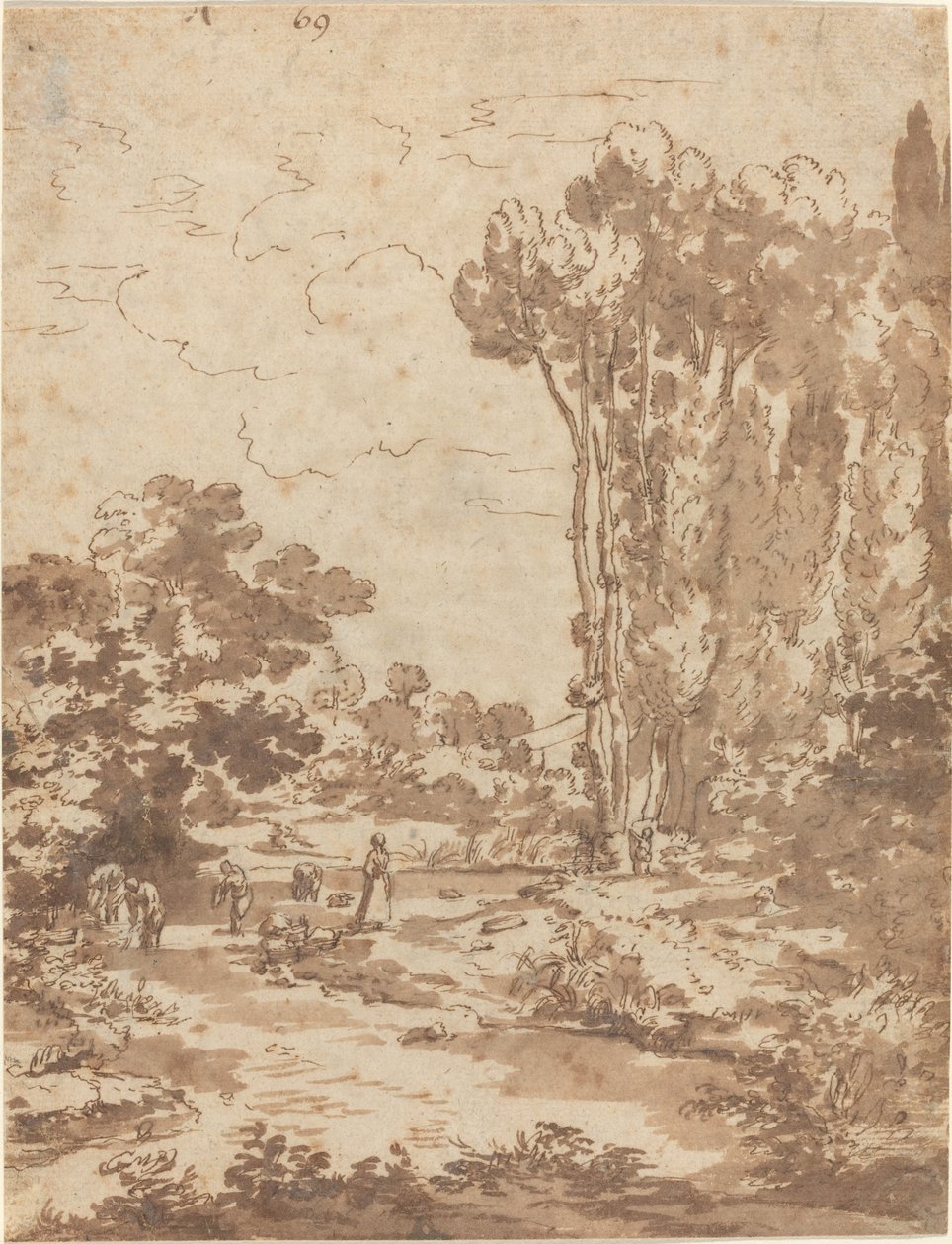 Figurer som bader i en bekk av Nicolas Poussin