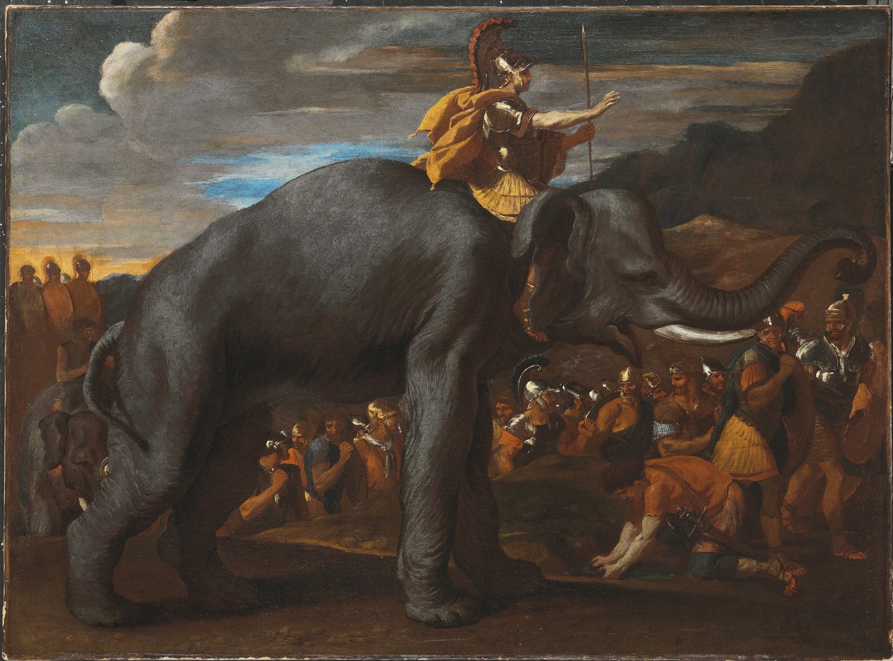 Hannibal krysser Alpene på en elefant av Nicolas Poussin