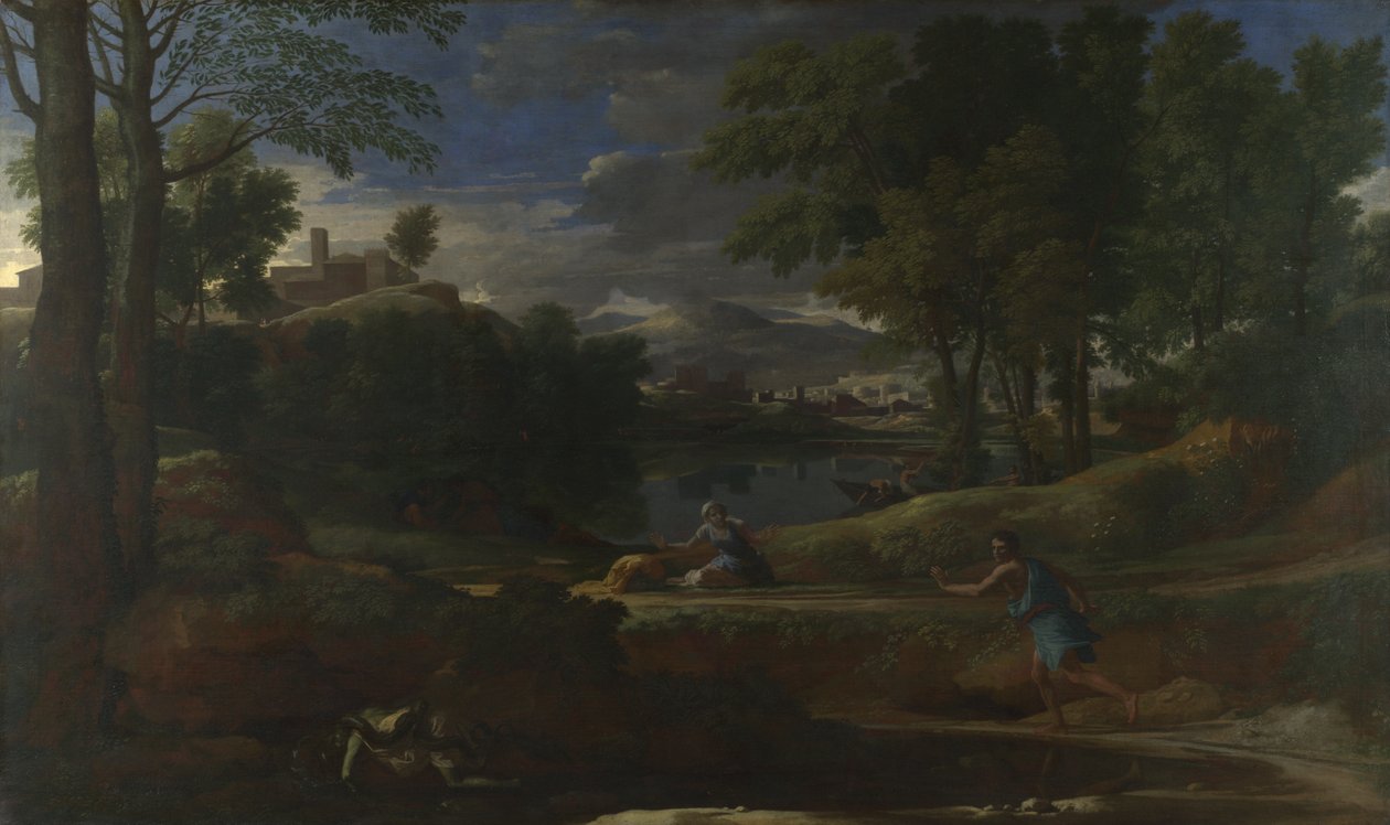 Landskap med en mann drept av en slange, 1648 av Nicolas Poussin