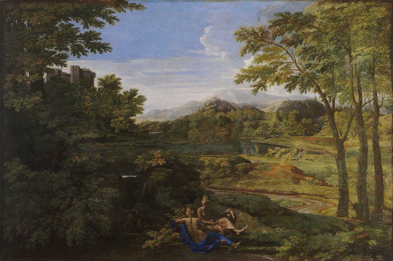 Landskap med to nymfer og en slange, ca 1659 av Nicolas Poussin