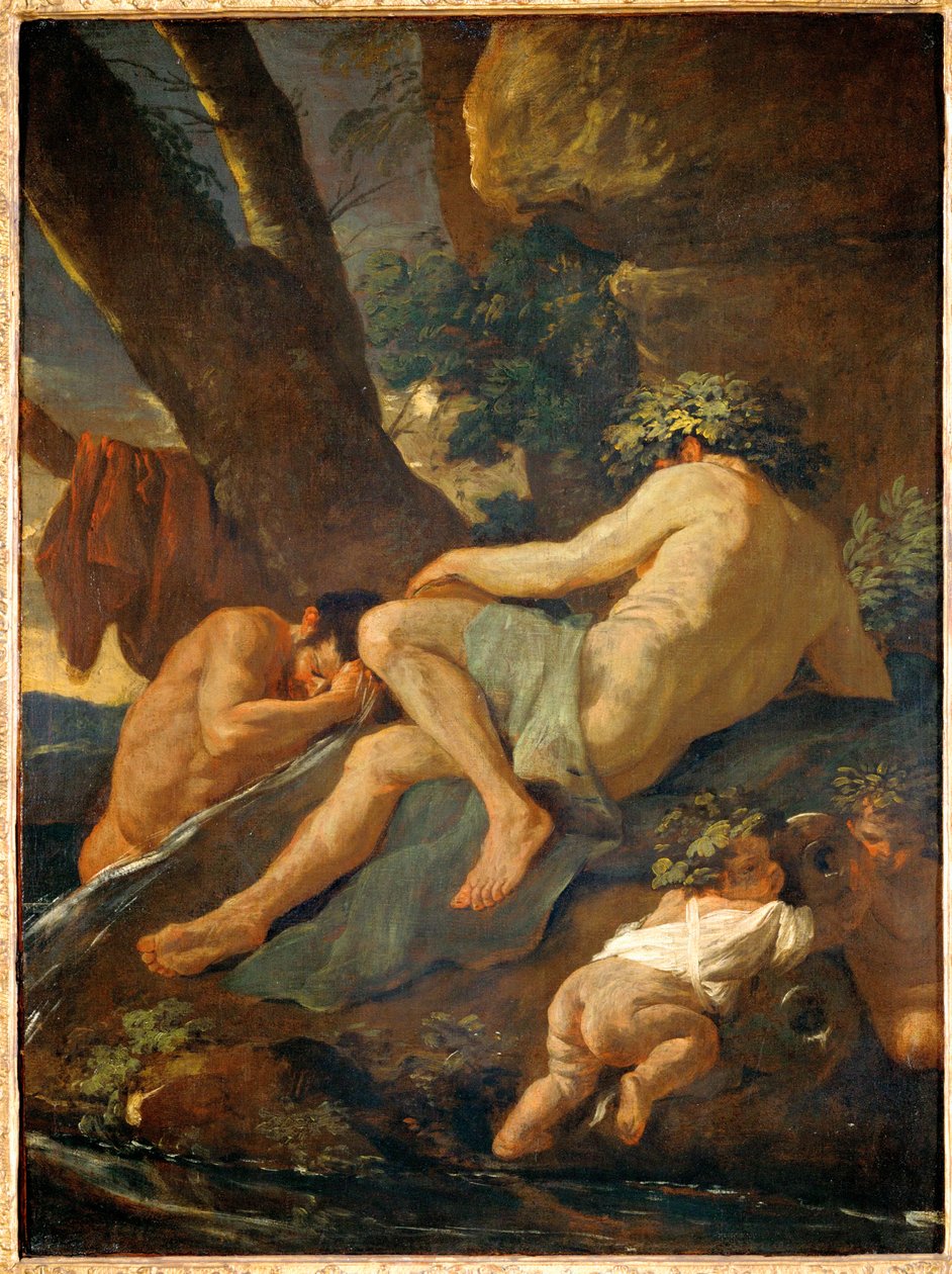 Midas bader i elven Pactolos av Nicolas Poussin