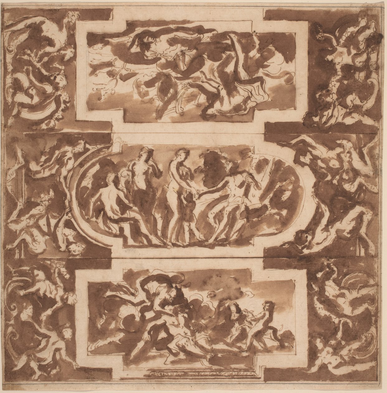 Modell for a Ceiling: Diana and the Dead Endymion, Judgment of Paris, and the Death of Adonis av Nicolas Poussin