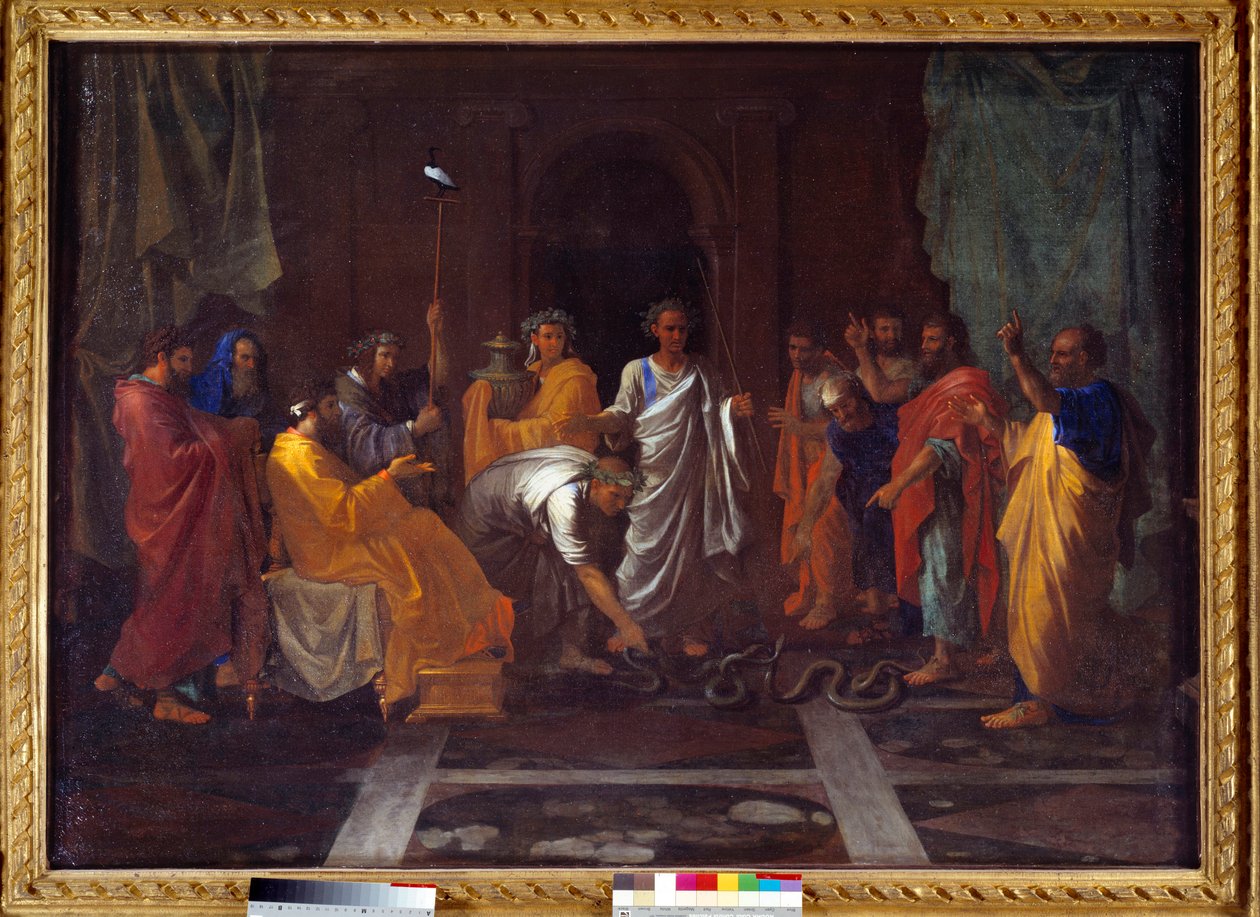 Moses forandrer Arons stav til en slange. Maleri av Nicolas Poussin av Nicolas Poussin