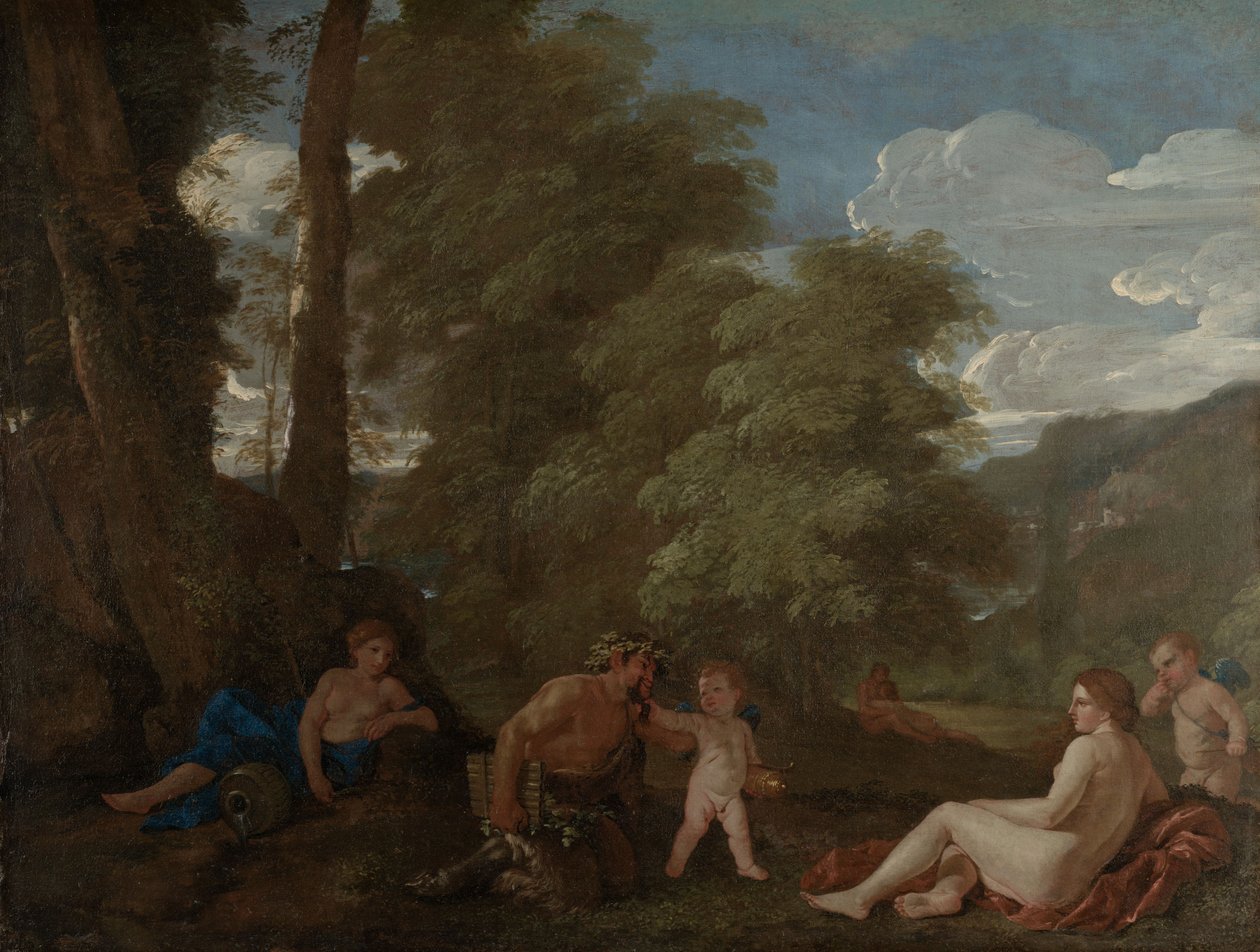 Nymphs and a Satyr, eller Amor Vincit Omnia, ca. 1625-27 (olje på lerret) av Nicolas Poussin