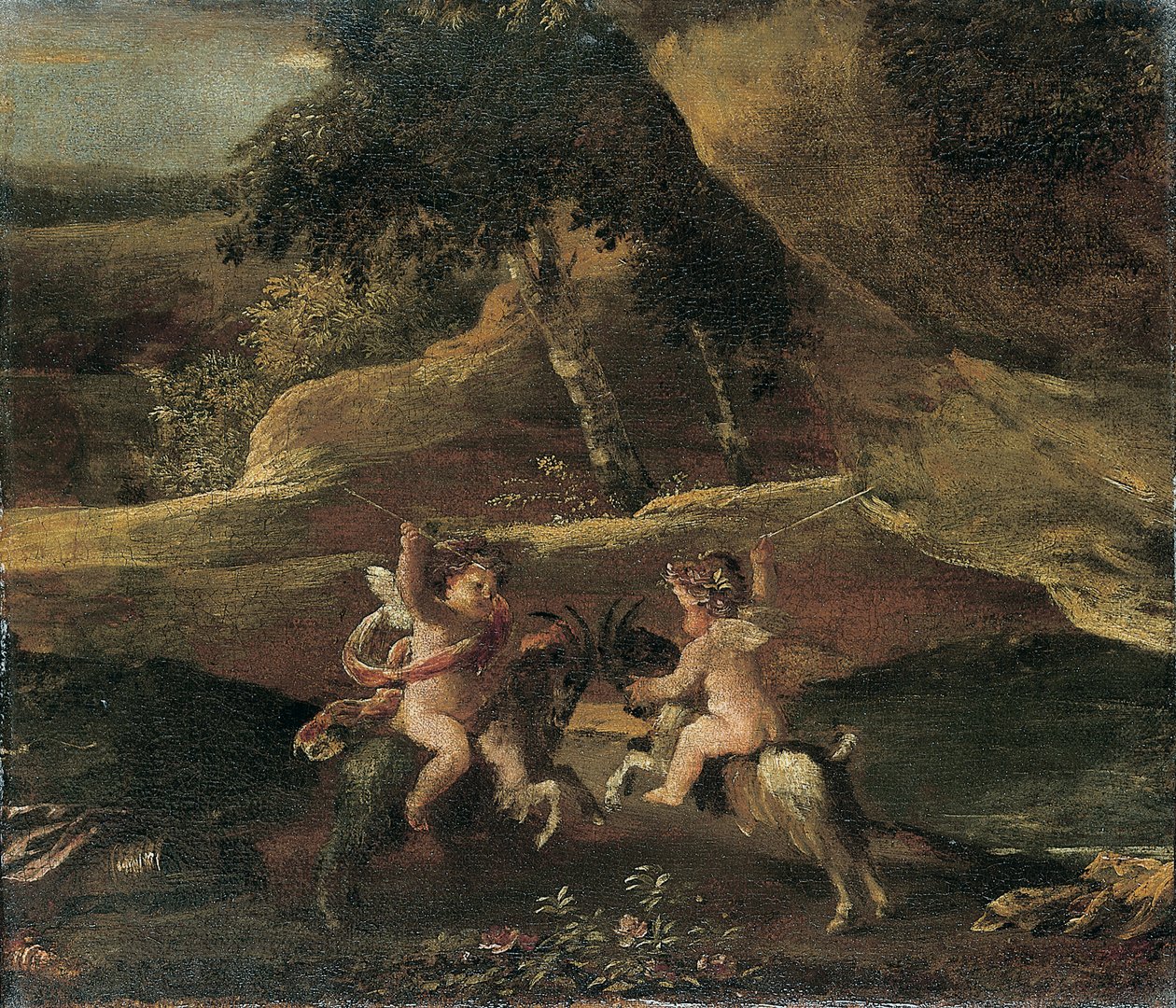 Putti kjemper på geiter av Nicolas Poussin