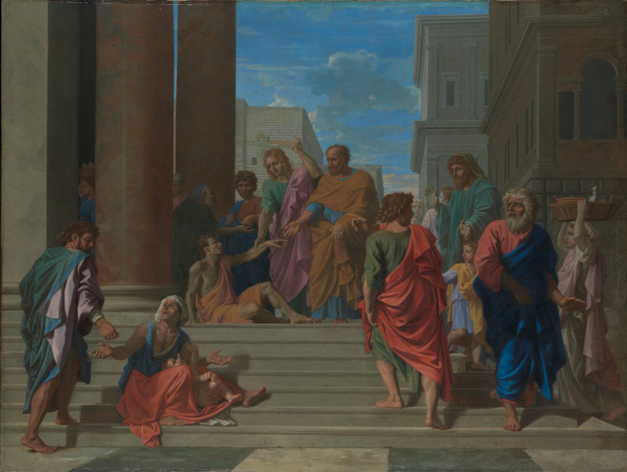 De hellige Peter og Johannes helbreder den lamme mannen av Nicolas Poussin