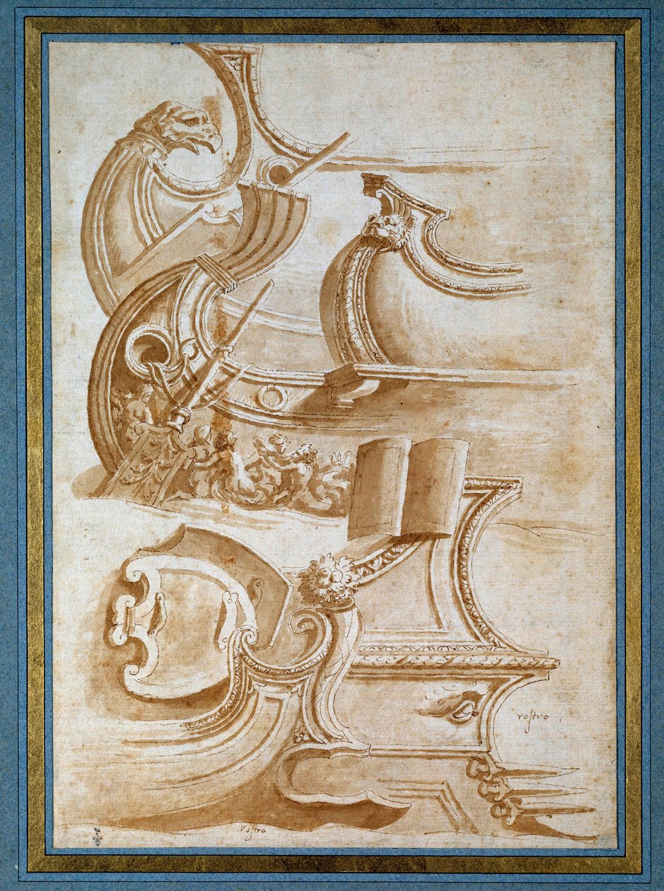 Skipsbaug og skjold (etter Giulio Romano av Nicolas Poussin