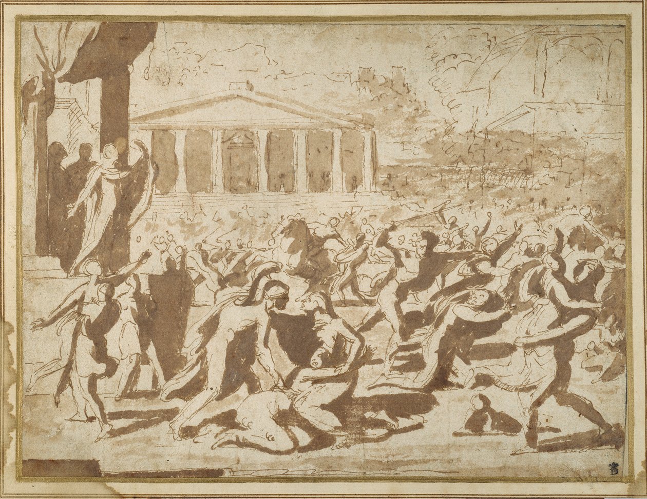 Study for the Abduction of the Sabine Women, ca. 1633 (blekk og vask på papir) av Nicolas Poussin