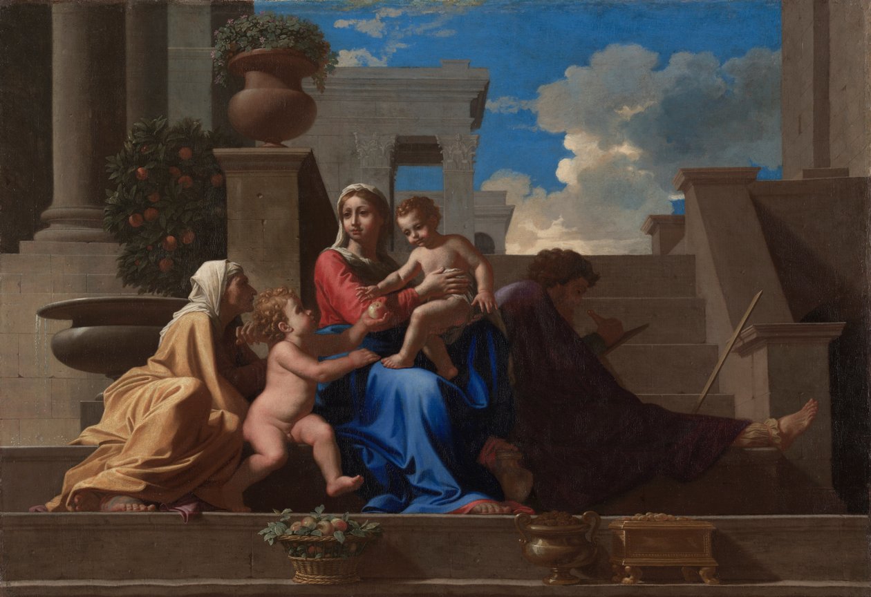 Den hellige familie på trappen av Nicolas Poussin