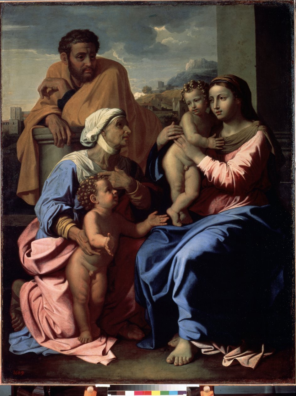 Den hellige familie med døperen Johannes og den hellige Elizabeth av Nicolas Poussin