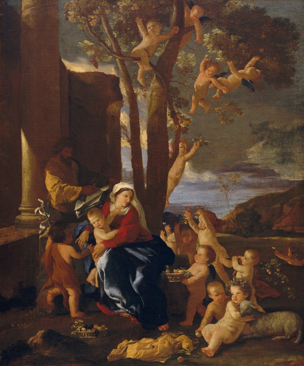 Den hellige familie med døperen Johannes, ca. 1627. av Nicolas Poussin
