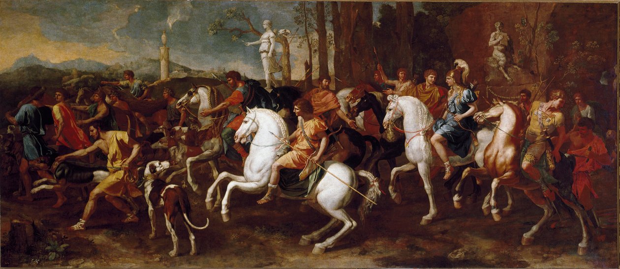 Jakten på Meleager. Helter fra gresk mytologi som er kjent under jakten på Boar of Calydon. Maleri av Nicolas Poussin av Nicolas Poussin