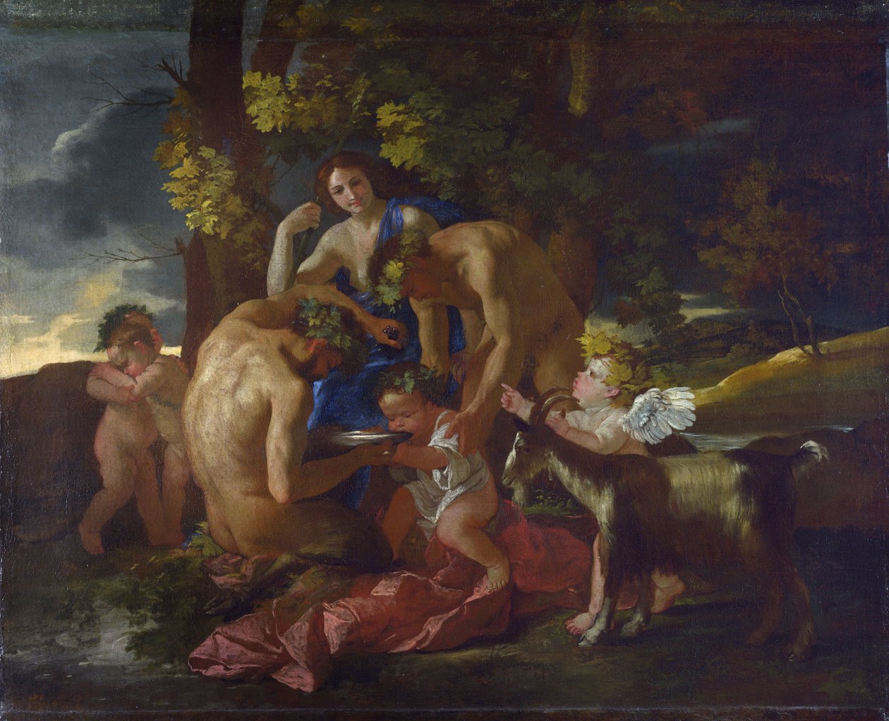 The Nurture of Bacchus, ca. 1628-29 av Nicolas Poussin