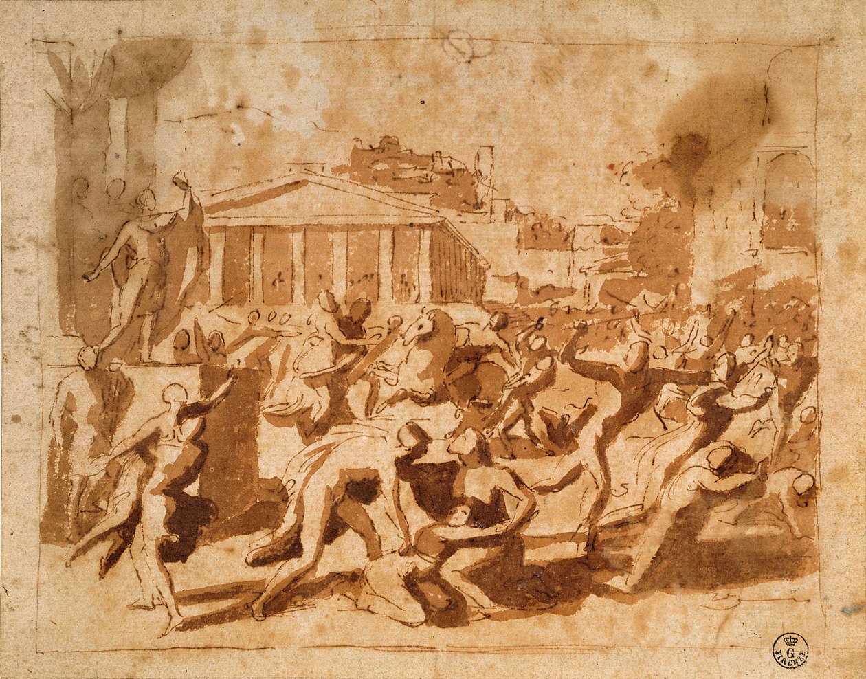 The Rape of the Sabine Women (penn og blekkvask på papir) av Nicolas Poussin