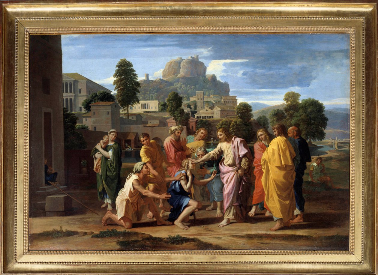 De blinde fra Jeriko eller Kristus som fører den blinde Maleri av Nicolas Poussin av Nicolas Poussin
