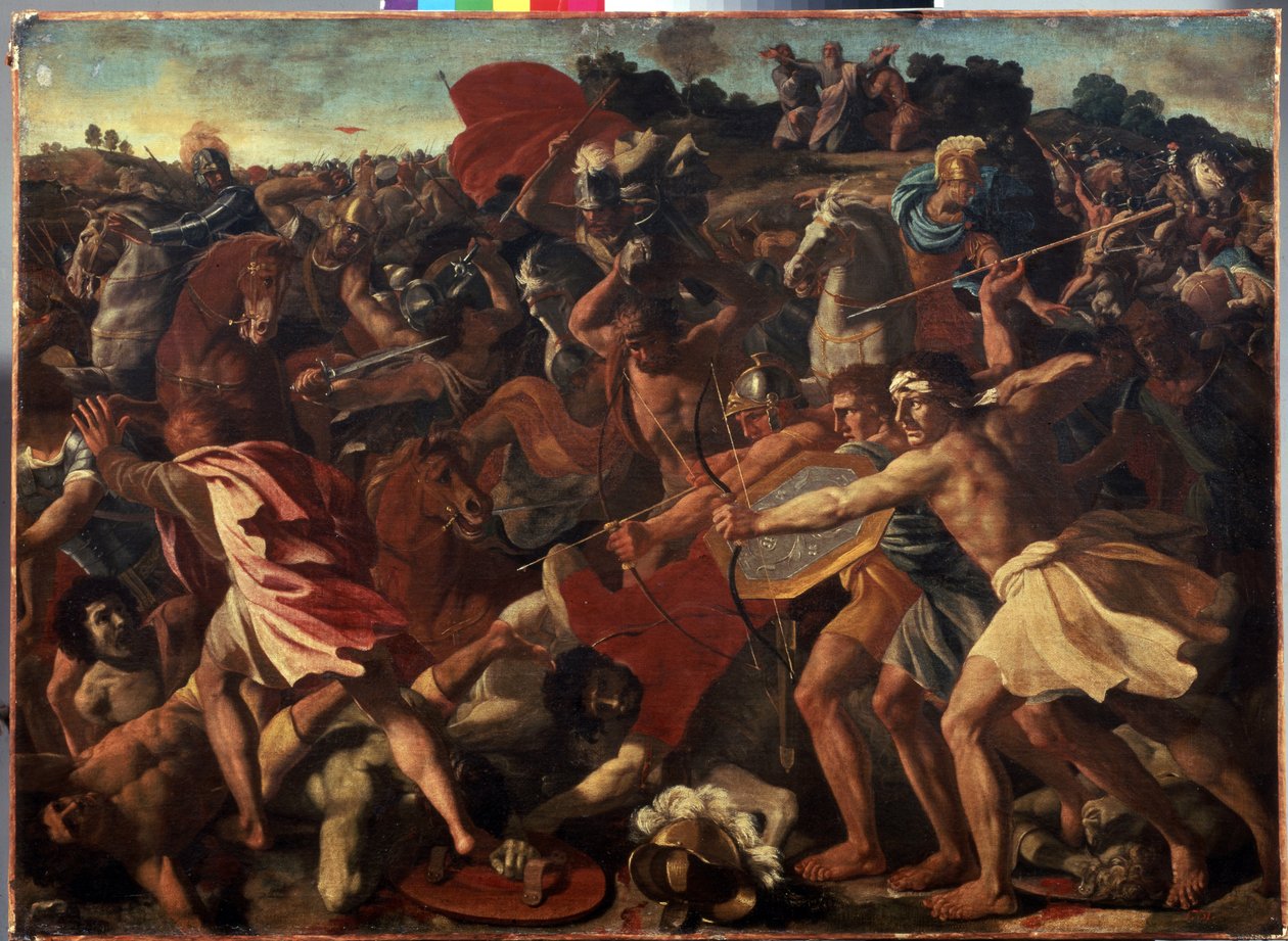""Josvas seier over amalesittene"" under slaget mellom israelittene og amalekittene - Maleri av Nicolas Poussin (1594-1665), ca. 1624-1625. Olje på lerret. Fransk kunst, barokkstil. M av Nicolas Poussin