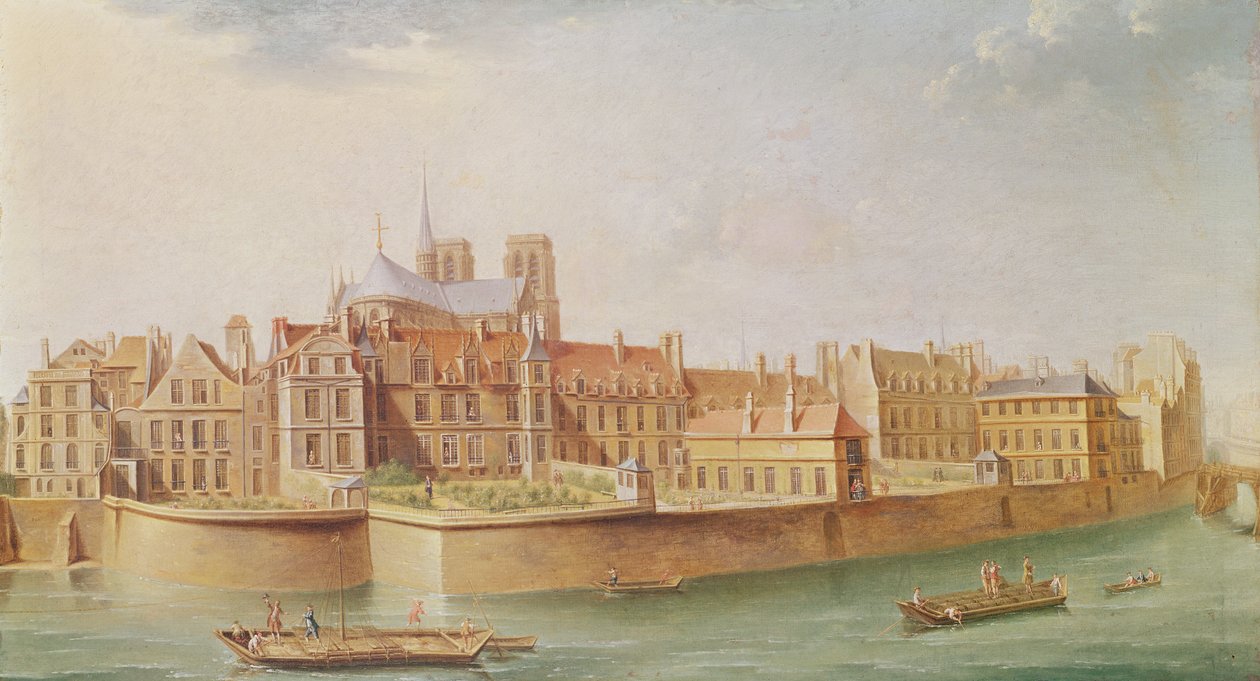 Hus i klosteret Notre-Dame, Paris av Nicolas Raguenet