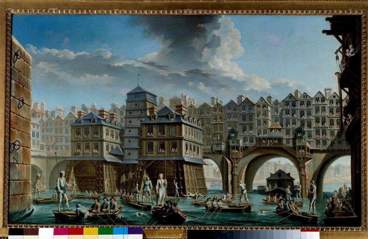 Sjømannsleken mellom Pont Notre-Dame og Pont-au-Change Et nautisk spill på Seinen i Paris. Maleri av Nicolas Jean Baptiste Raguenet (1715-1793) 1756 Paris, Musee Carnavalet av Nicolas Raguenet