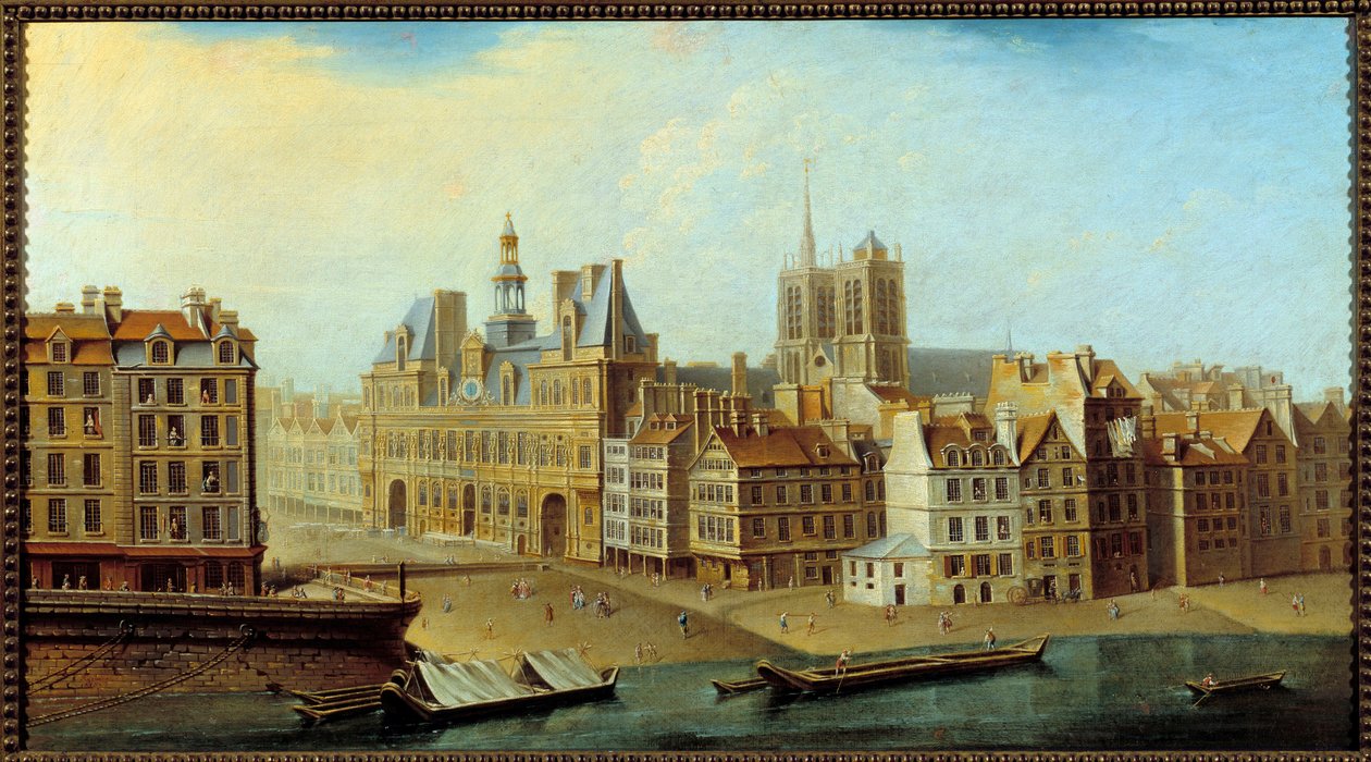 Utsikt over Hotel de Ville og Place de Greve i Paris i 1750 Maleri av Nicolas Jean Baptiste Raguenet (1715-1793) 1750 Søn. 0,46x0,83 m Paris, Musee Carnavalet av Nicolas Raguenet