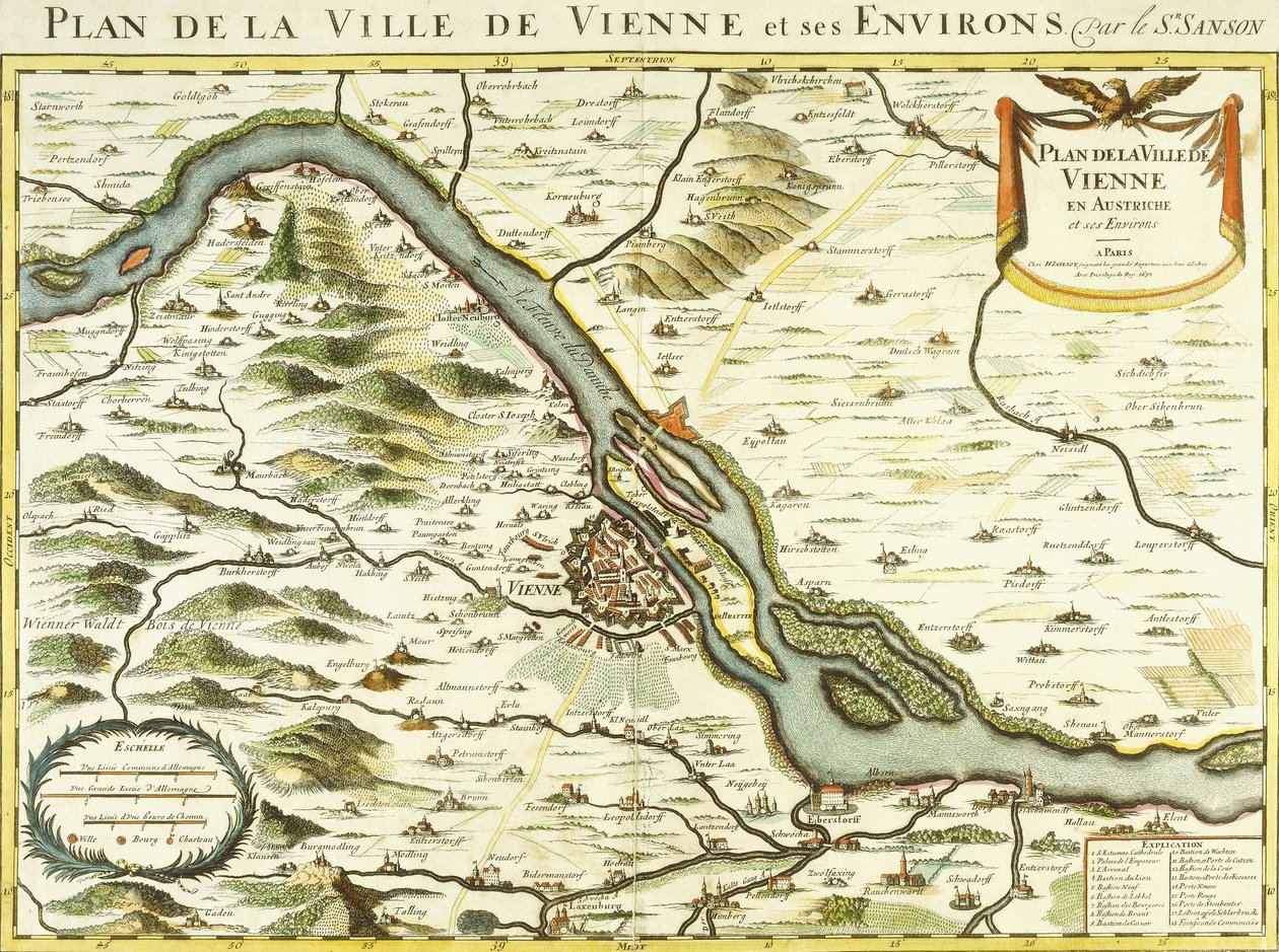 Kart over byen Wien, 1692 av Nicolas Sanson DAbbeville