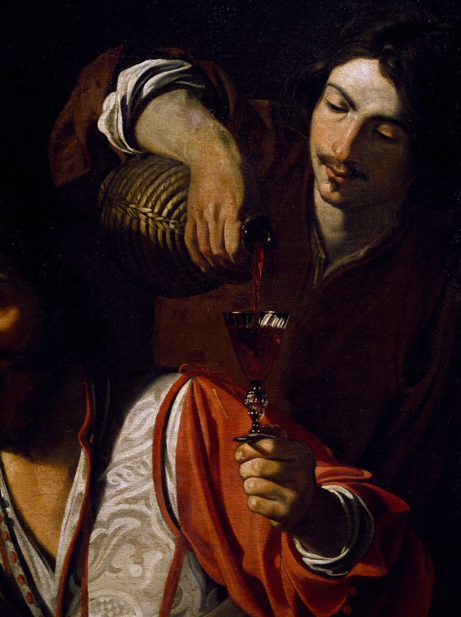 Tjener som skjenker vin, detalj av Meeting of drinkers, av Nicolas Tournier (døpt i 1590-før 1639), olje på lerret av Nicolas Tournier