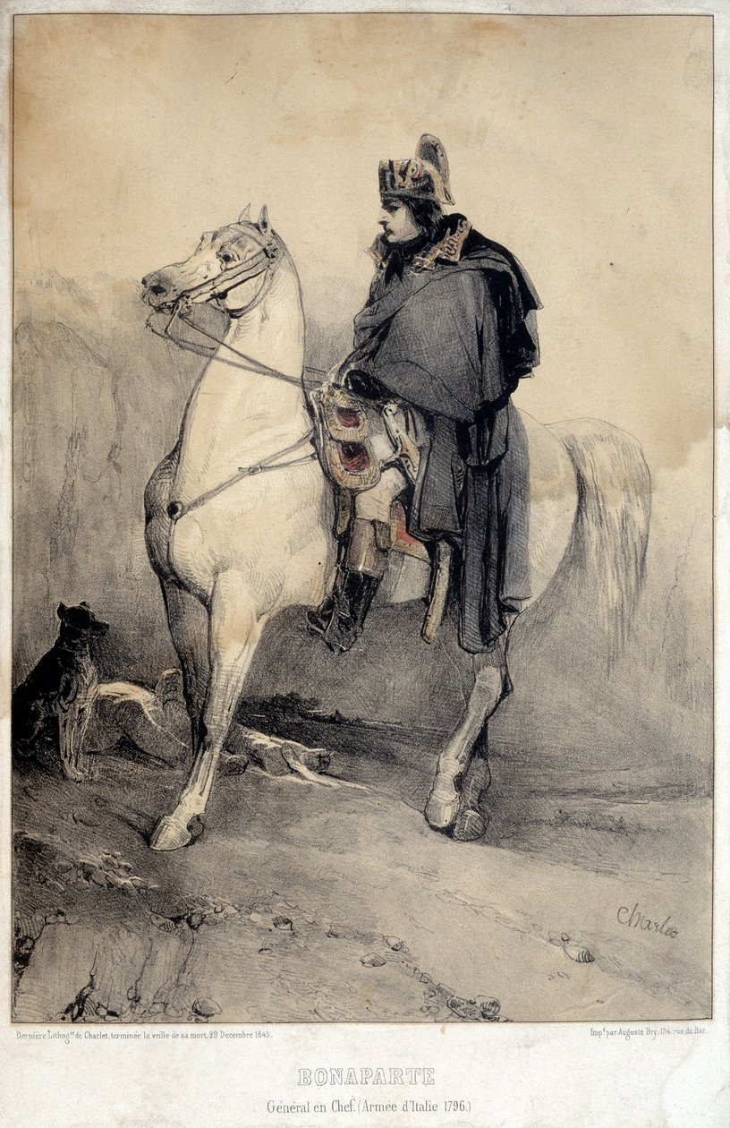 Ridesportrett av Napoleon I Bonaparte (1769-1821) Generalsjef for Army of Italy av Nicolas Toussaint Charlet