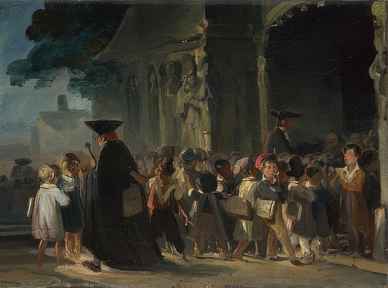 Barn foran en kirkeinngang. Mellom 1817 og 1845 av Nicolas Toussaint Charlet