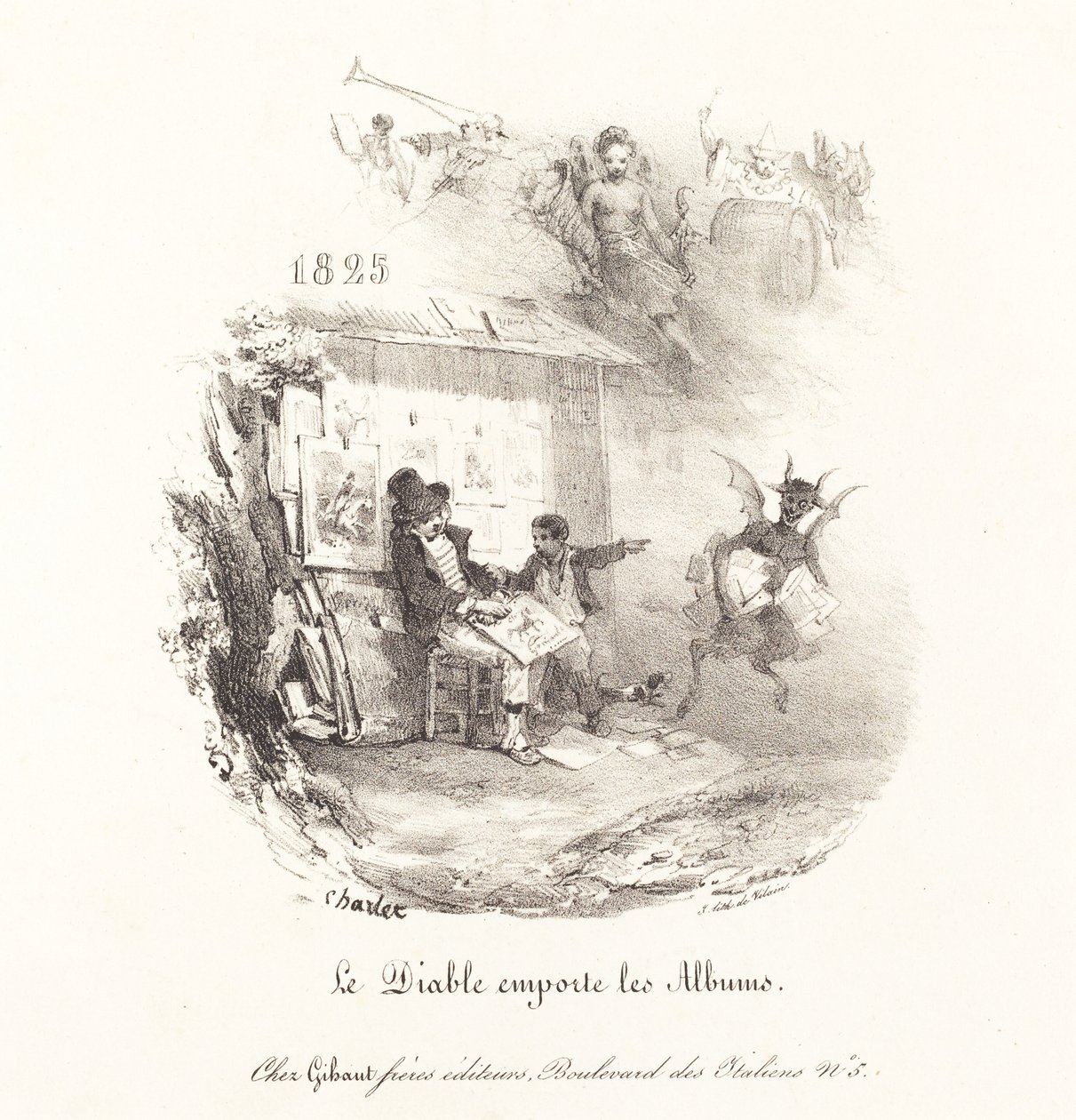 Le Diable emporte les Albums (Djevelen stikker av med litografialbumene) av Nicolas Toussaint Charlet