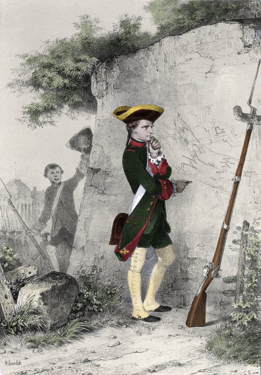 Napoleon I Bonaparte (1769 - 1821) ved militærskolen i Brienne i 1783. Gravering av Charlet fra 1800-tallet. av Nicolas Toussaint Charlet